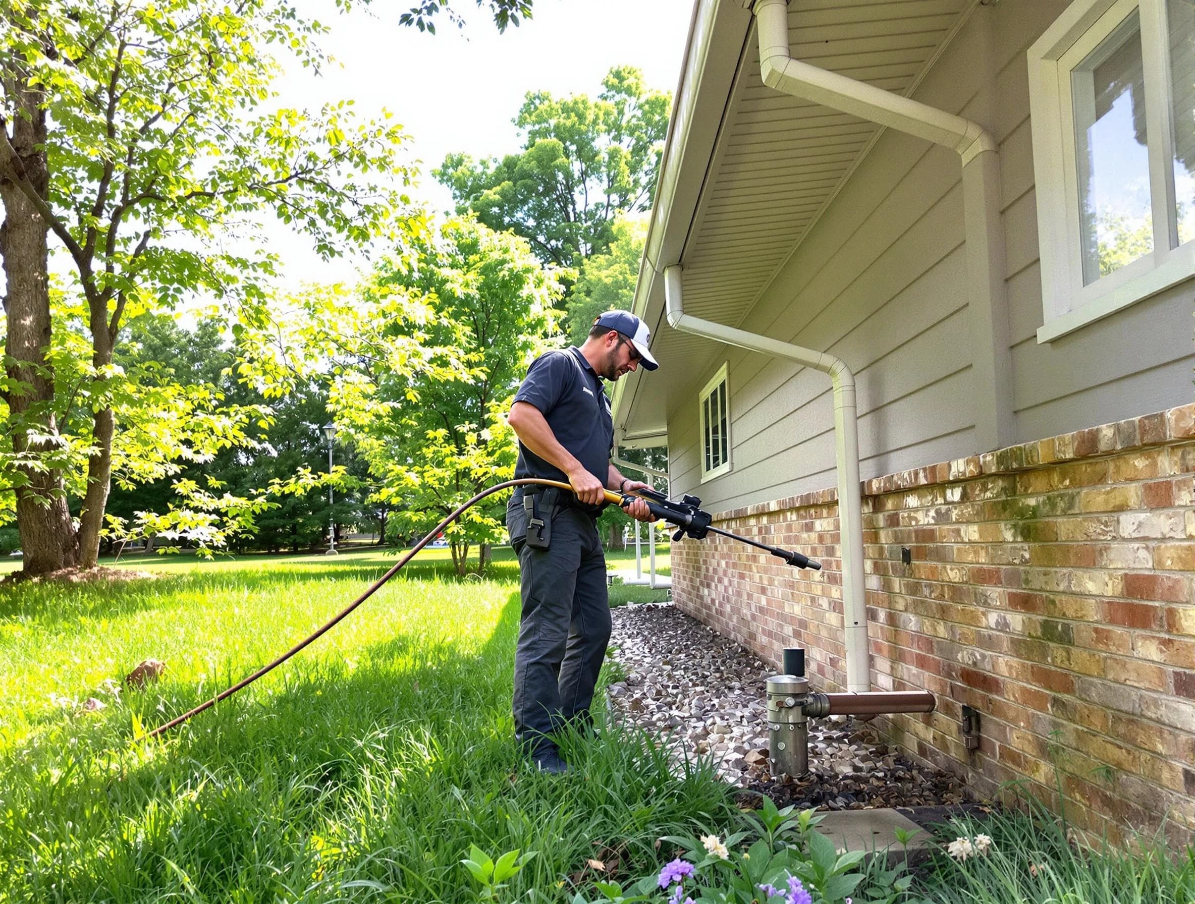 Elyria Roofing Company removing debris from a downspout in Elyria, OH