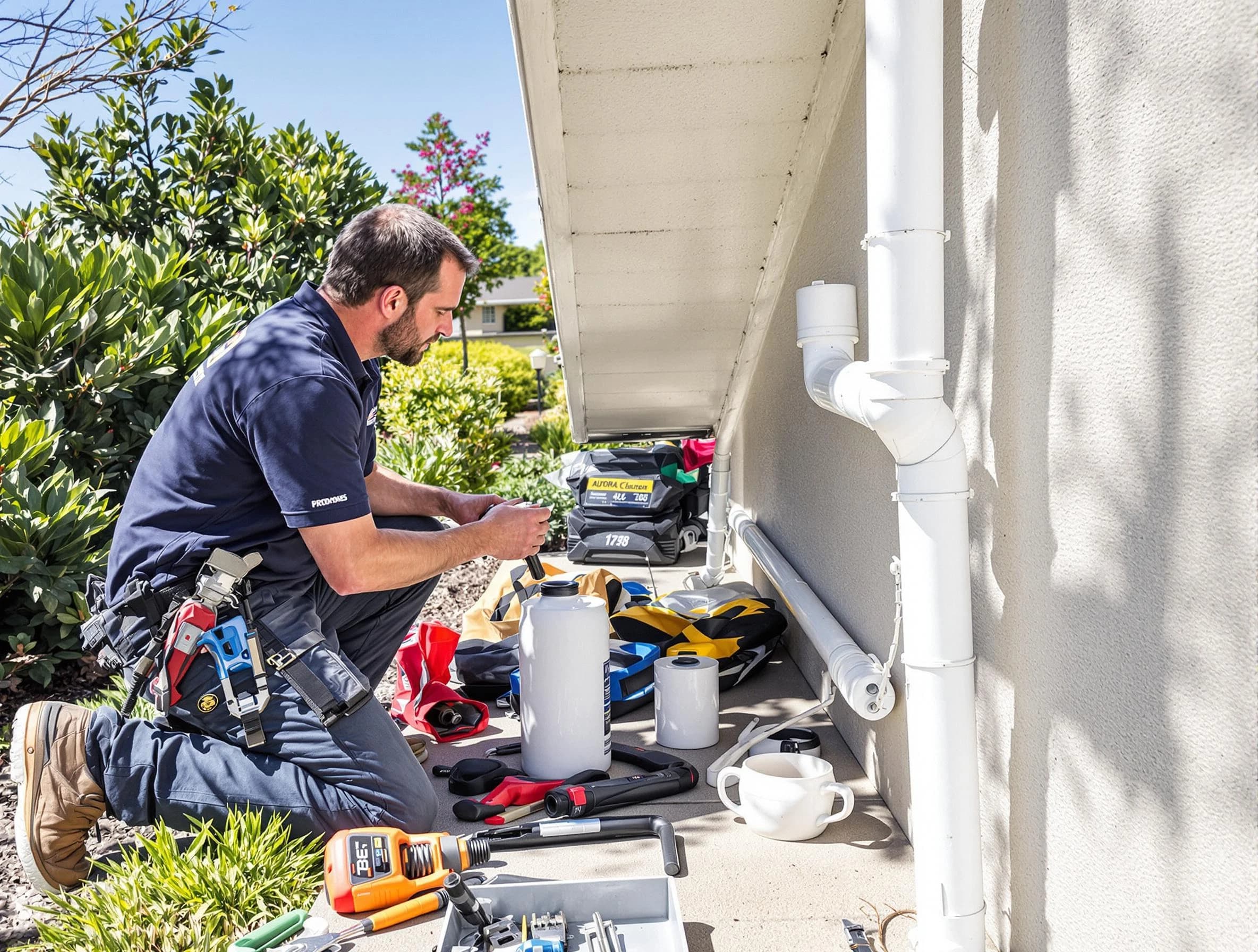 Elyria Roofing Company expert fixing a downspout in Elyria, OH