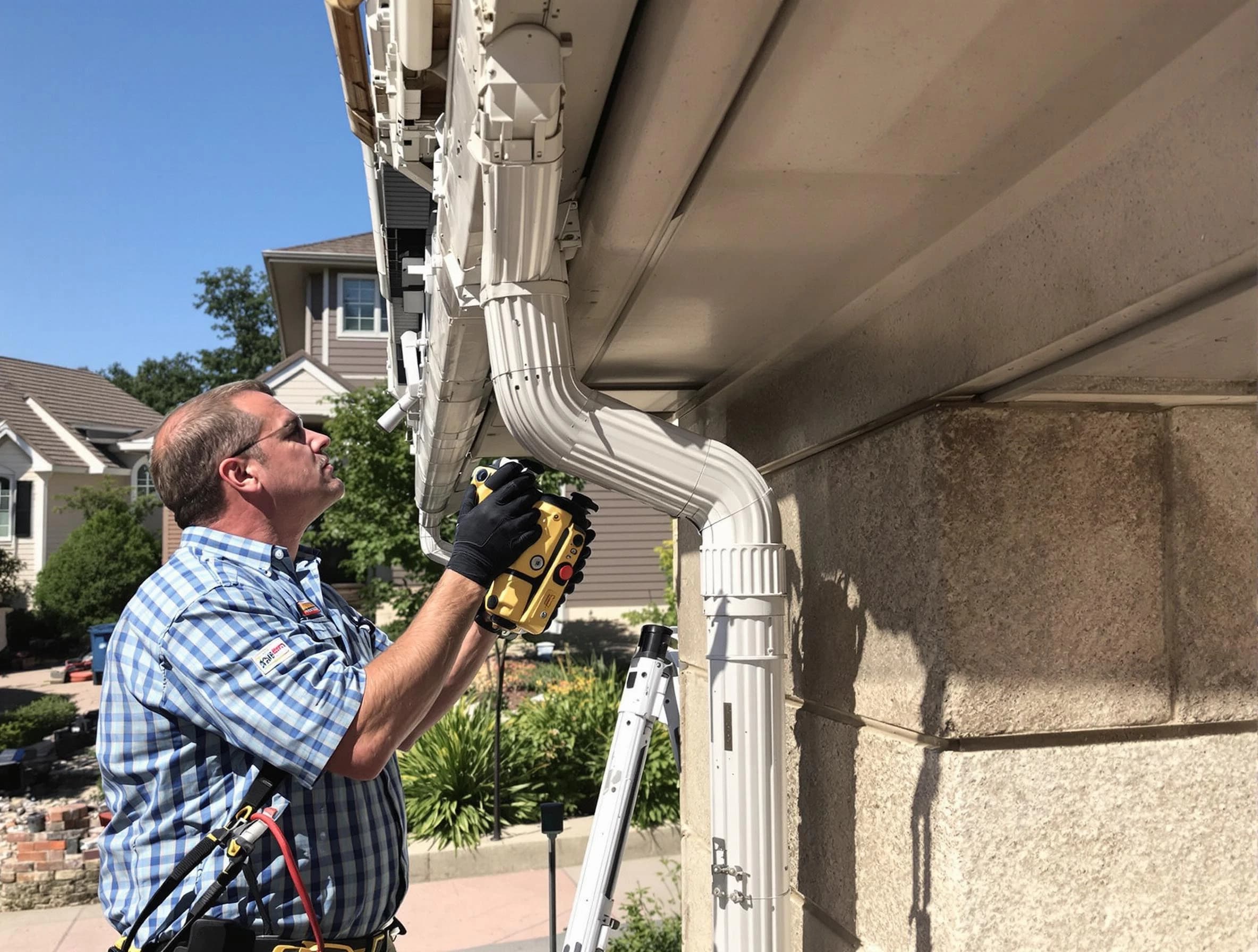 Close-up of a restored downspout system by Elyria Roofing Company in Elyria, OH