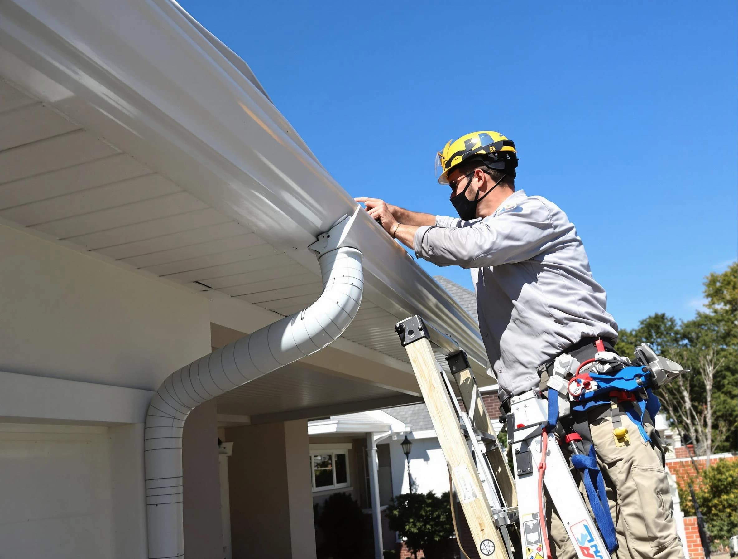 Close-up on a freshly sealed gutter joint by Elyria Roofing Company in Elyria, OH