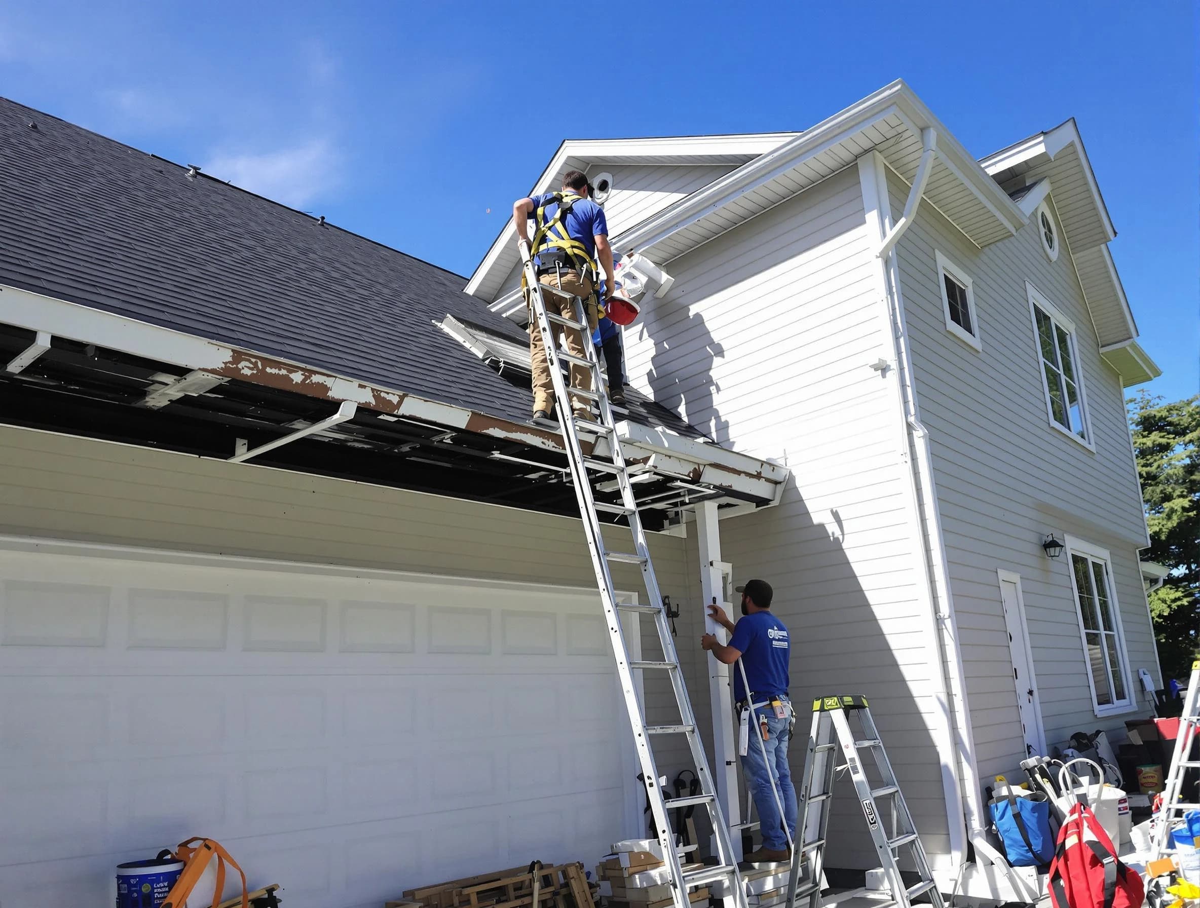 Newly replaced gutters by Elyria Roofing Company in Elyria, OH