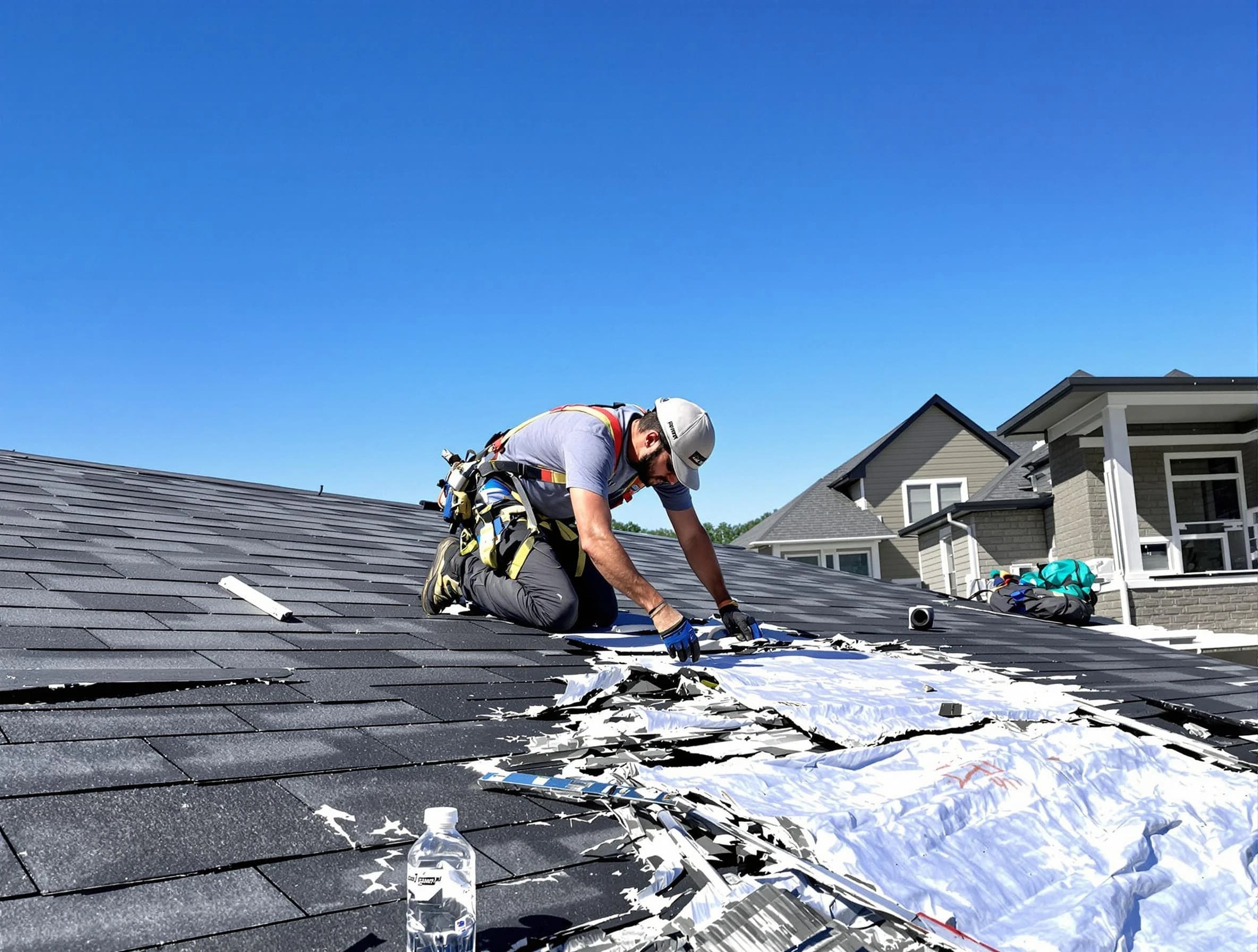 Elyria Roofing Company repairing a roof section in Elyria, OH